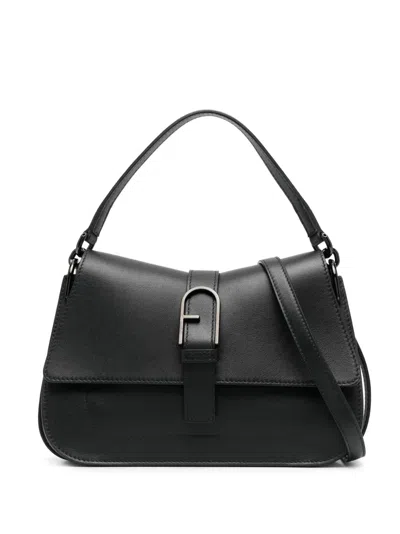 Furla Logo-plaque Leather Shoulder Bag In Black