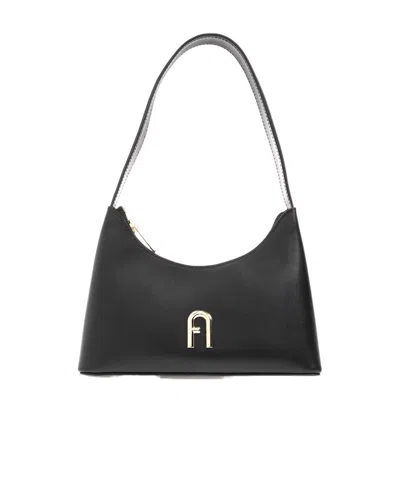 Furla Logo-plaque Leather Shoulder Bag In Black