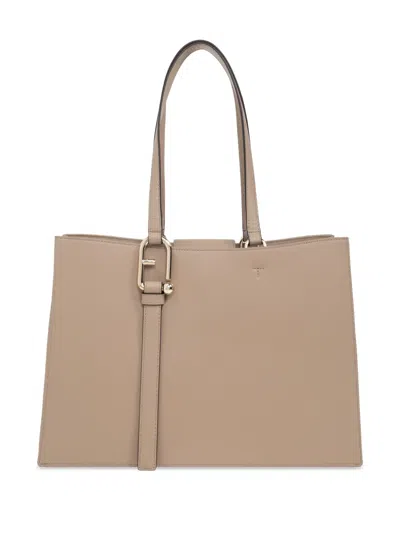 Furla Logo-plaque Leather Tote Bag In Neutrals