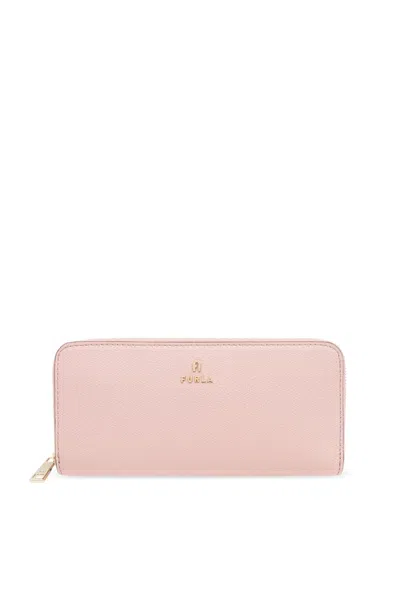 Furla Logo Plaque Zipped Continental Wallet In Pink