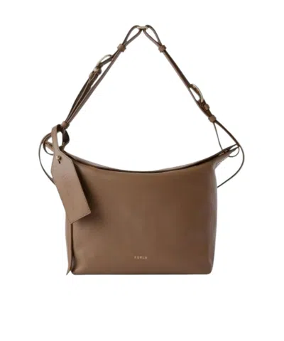 Furla Logo-stamp Luggage-tag Tote Bag In Neutral