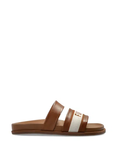 Furla Logo Stripe Sandals In Brown