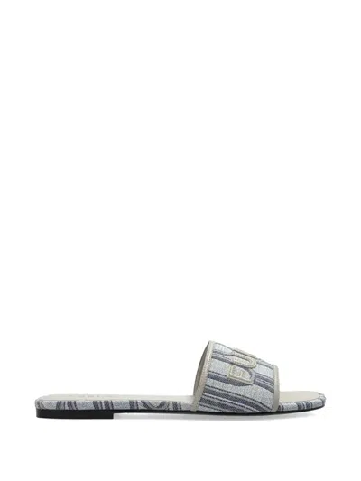 Furla Logo Striped Flat Sandals In Gray