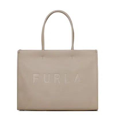 Furla Logo Zipper Handbag In Nude