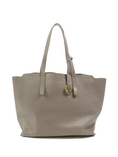 Pre-owned Furla Logo-charm Leather Tote Bag In Grey
