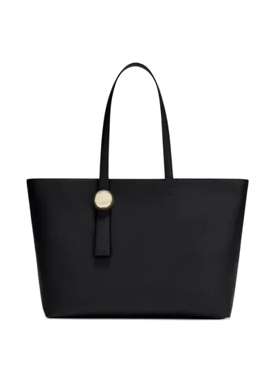 Furla Logo-engraved Pebble-texture Tote Bag In Black