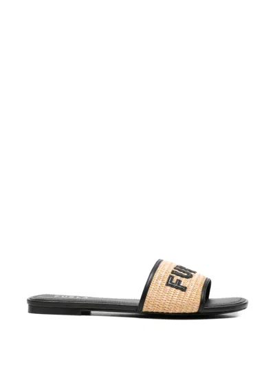 Furla Logo-lettering Flat Sandals In Neutral