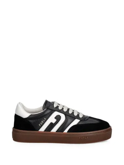 Furla Logo-patch Panelled Sneakers In Black