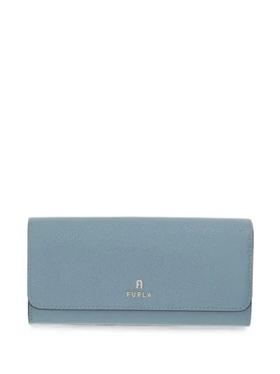 Furla Logo-plaque Grained Leather Wallet In Blue