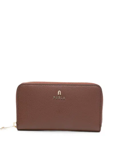 Furla Logo-plaque Grained Leather Wallet In Brown