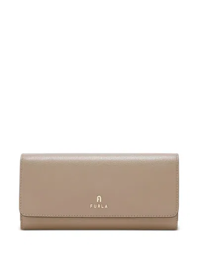 Furla Logo-plaque Grained-leather Wallet In Brown