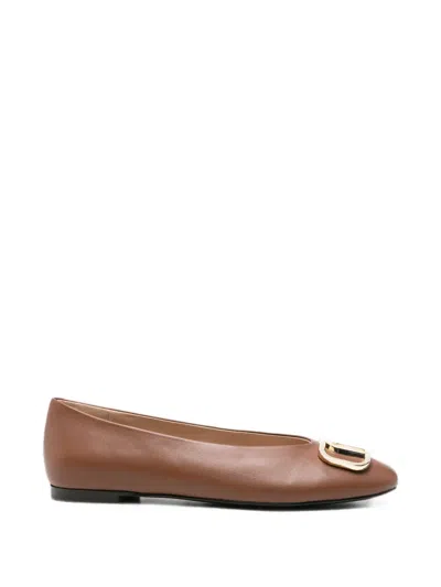 Furla Logo-plaque Leather Ballet Flats In Brown