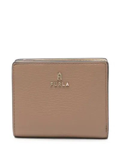 Furla Logo-plaque Pebbled Leather Wallet In Neutral