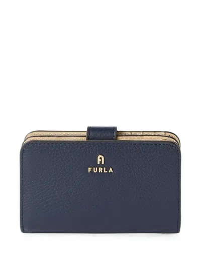 Furla Logo-plaque Pebbled-leather Wallet In Blue