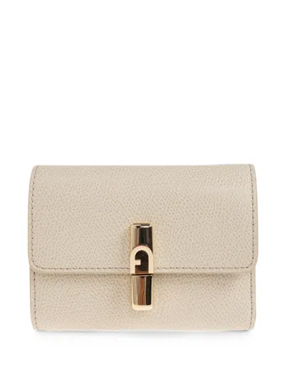 Furla Logo-plaque Pebbled-leather Wallet In Neutral