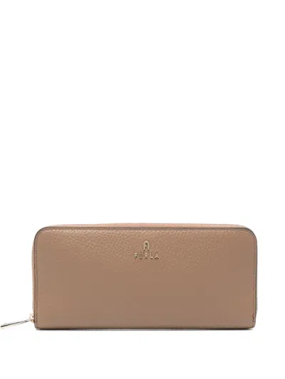 Furla Logo-plaque Pebbled-leather Wallet In Neutral