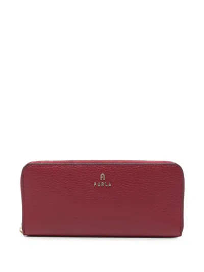 Furla Logo-plaque Pebbled-leather Wallet In Burgundy