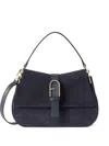 Furla Flow Mini Structured Rectangular Suede Shoulder Bag In Black