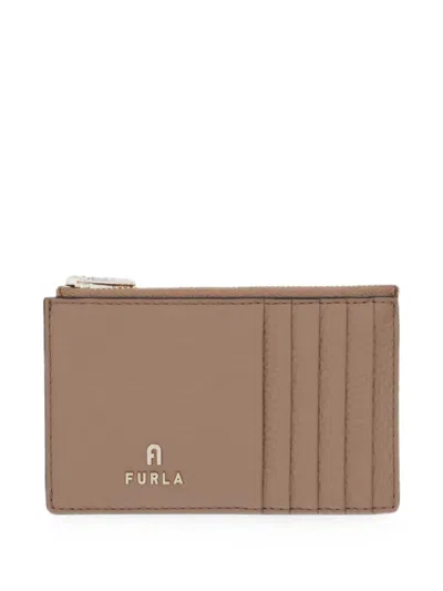 Furla Logo-plaque Zip-fastening Card Holder In Brown