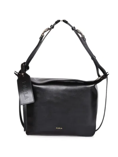 Furla Logo-print Leather Backpack In Black