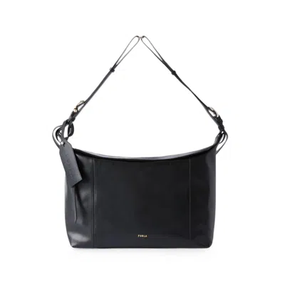 Furla Logo-print Leather Shoulder Bag In Black