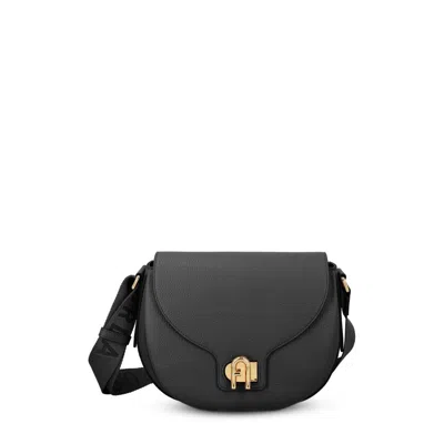 Furla Lotus Foldover Top Crossbody Bag In Black