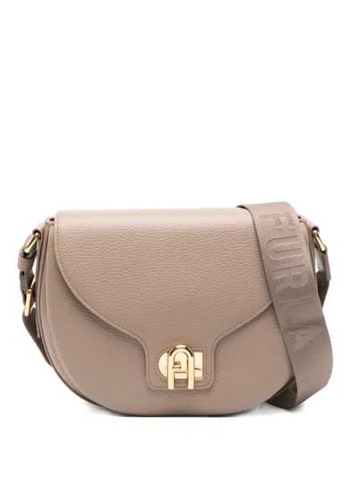 Furla Lotus Grained-texture Shoulder Bag In Neutral