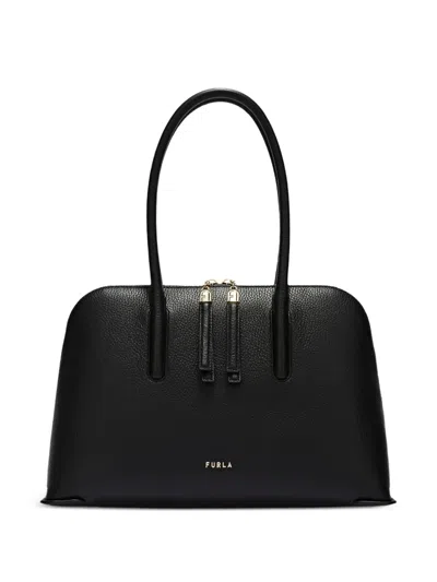 Furla M Atmosfera Dome Leather Tote Bag In Black