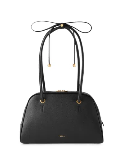 Furla Poppy Medium Shoulder Bag Gold Hardware In Black