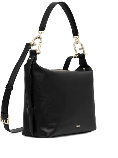 Furla M Tonie Hobo Leather Crossbody Bag In Black