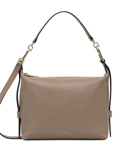 Furla M Tonie Hobo Leather Crossbody Bag In Neutral