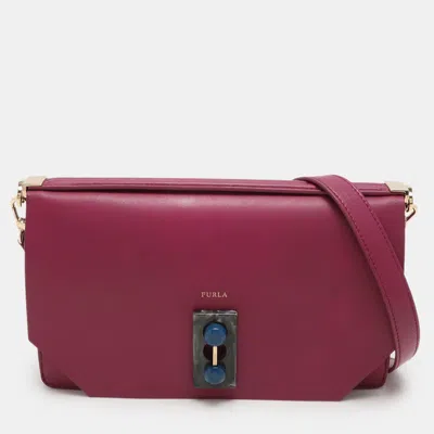 Pre-owned Furla Magenta Leather Embellished Flap Shoulder Bag In Pink