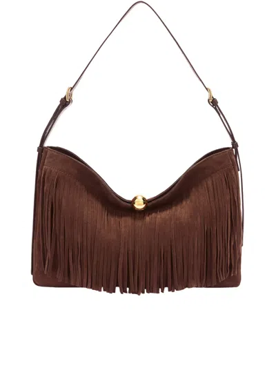 Furla Medium Chocolate Brown Suede Handbag In Orange