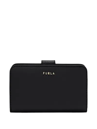 Furla Medium Classic Compact Logo-plaque Leather Wallet In Black