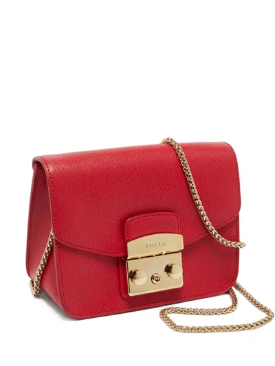 Pre-owned Furla Metropolis Chain-strap Leather Cross Body Bag In Red