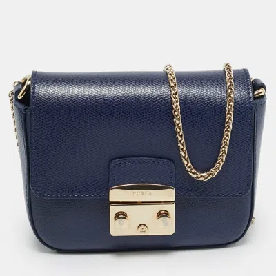 Pre-owned Furla Metropolis Micro Navy Blue Leather Shoulder Bag