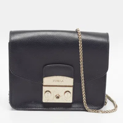 Pre-owned Furla Metropolis Mini Black Leather Crossbody Bag