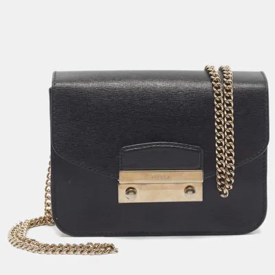 Pre-owned Furla Metropolis Mini Black/white Leather Crossbody Bag