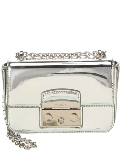 Furla Metropolis Patent Crossbody Bag In Silver