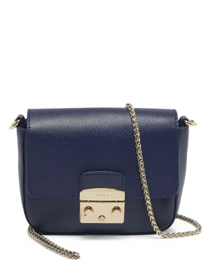 Pre-owned Furla Metropolis Mini Leather Crossbody Bag In Blue