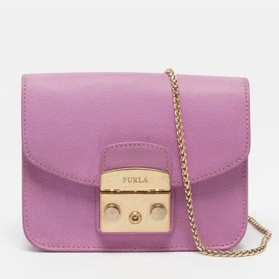 Pre-owned Furla Metropolis Mini Lilac Leather Crossbody Bag In Purple