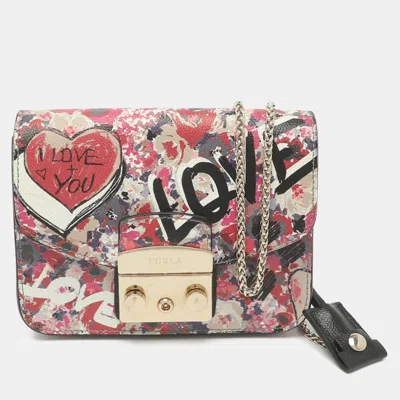 Pre-owned Furla Metropolis Mini Multicolor Love Printed Leather Crossbody Bag