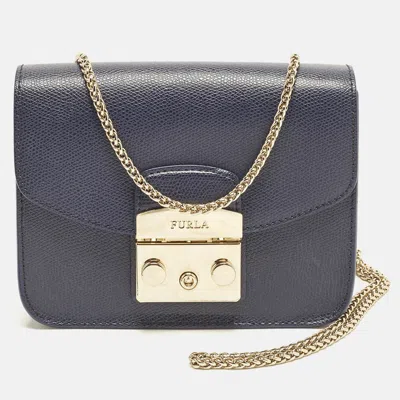 Pre-owned Furla Metropolis Mini Navy Blue Leather Crossbody Bag