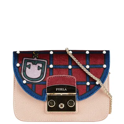 Furla Metropolis Velvet Leather Chain Shoulder Bag In Pink
