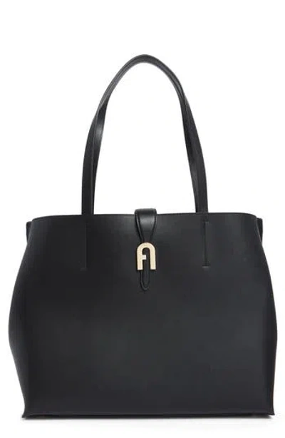 Furla Mia Sofia Leather Tote Bag In Black
