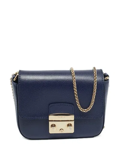 Pre-owned Furla Micro Metropolis Leather Shoulder Bag In Blue
