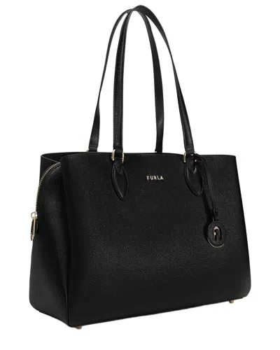 Furla Minerva Leather Tote In Black