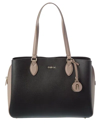 Furla Minerva Leather Tote In Black