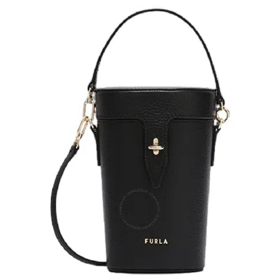 Furla Mini Bucket Leather Bag In Black