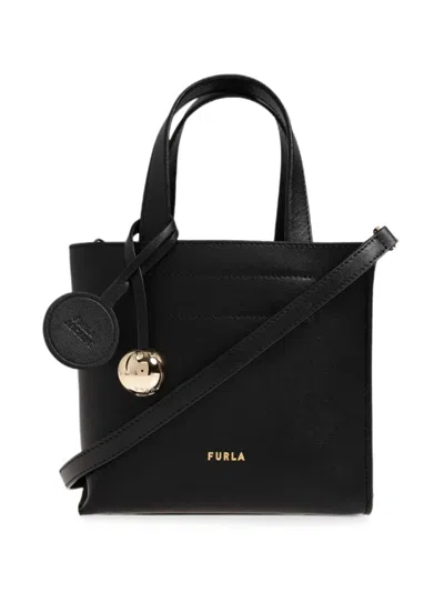 Furla Mini Divide Logo-lettering Leather Tote Bag In Black